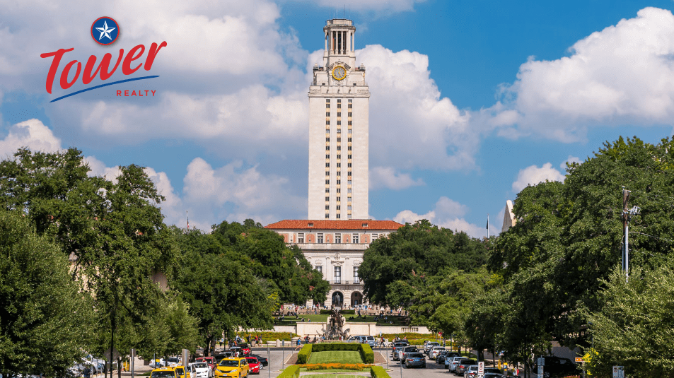 UT Austin Campus Image to represent UT Austin Residency Requirements - Tower Realty Austin Zoom Background